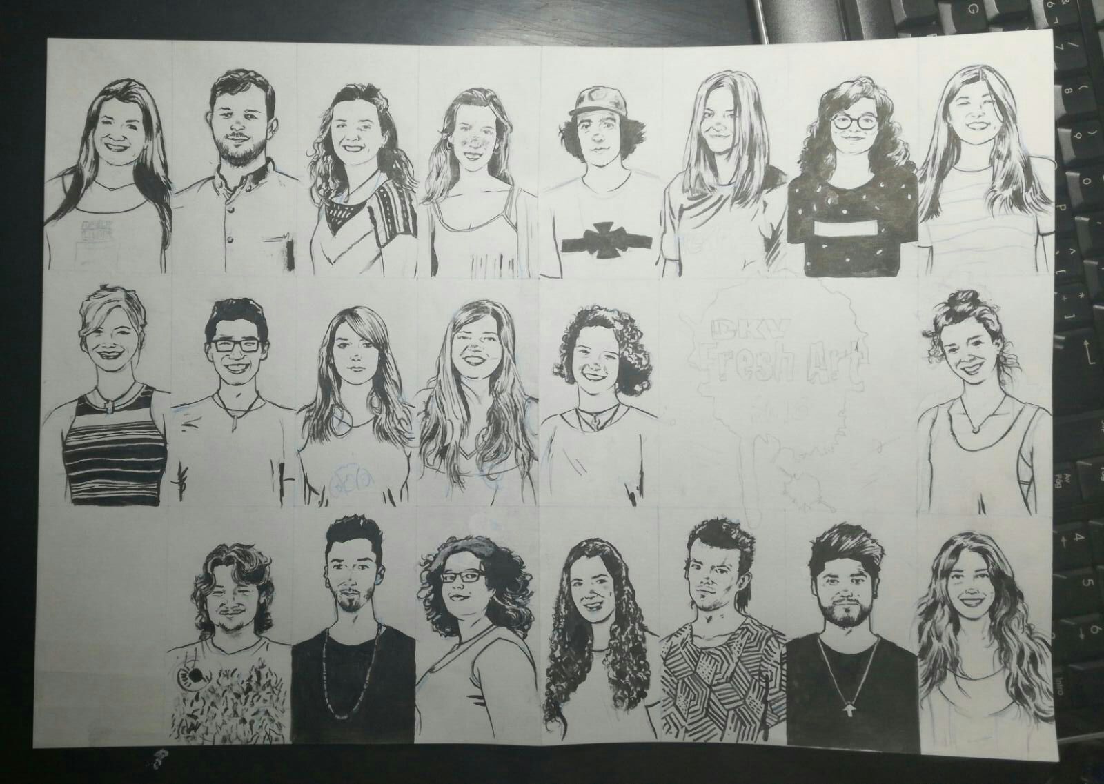 Vista general de la composición de retratos durante una fase avanzada de realización