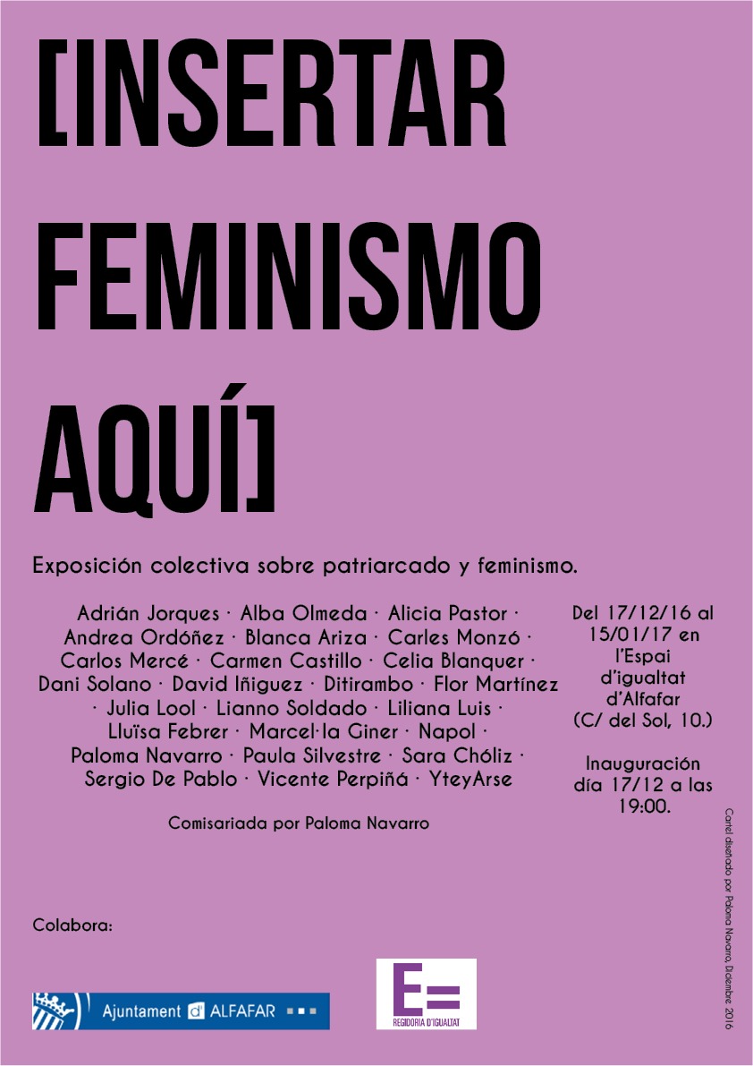 Cartel de [Insertar Feminismo Aquí] en el Espai d'Igualtat d'Alfafar, con Vicente Perpiñá entre los participantes