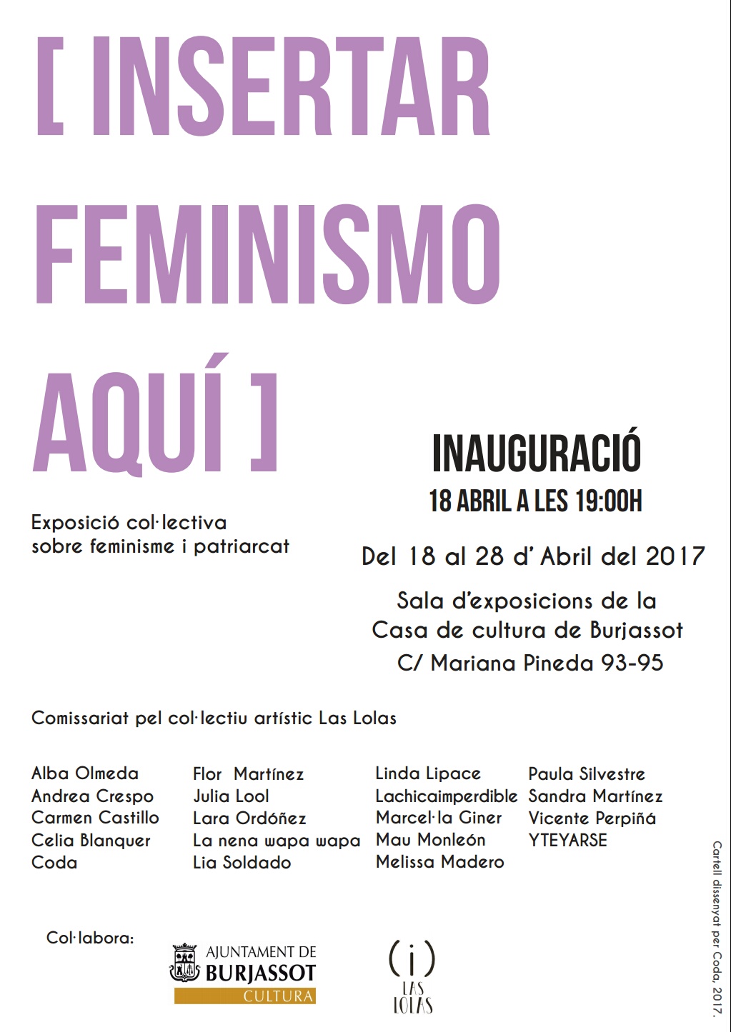 Cartel de [Insertar Feminismo Aquí] en la Casa de Cultura de Burjassot, con Vicente Perpiñá entre los participantes